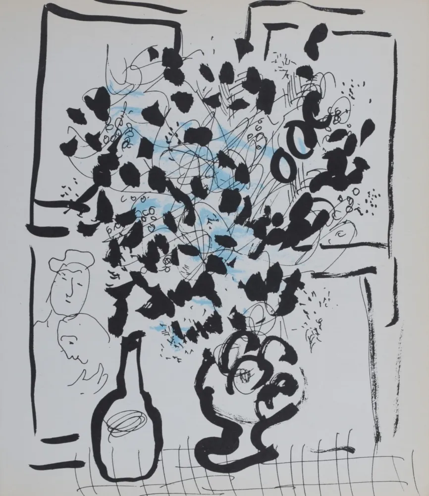 石版画 Chagall - Le bouquet noir et bleu