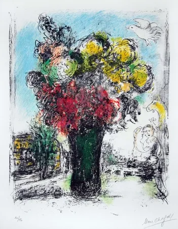 石版画 Chagall - Le Bouquet Rouge et jaune (Red and Yellow Bouquet)