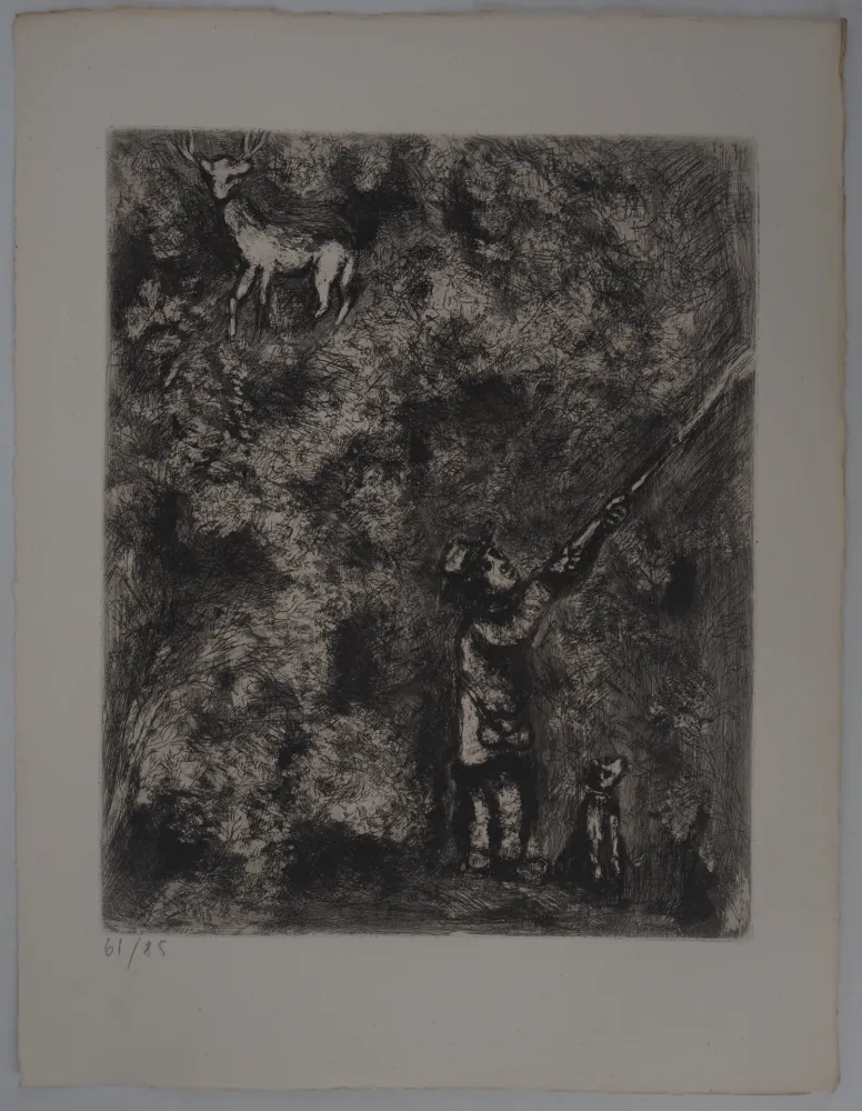 版画 Chagall - Le cerf chassé (Le cerf et la vigne)