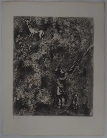 版画 Chagall - Le cerf chassé (Le cerf et la vigne)