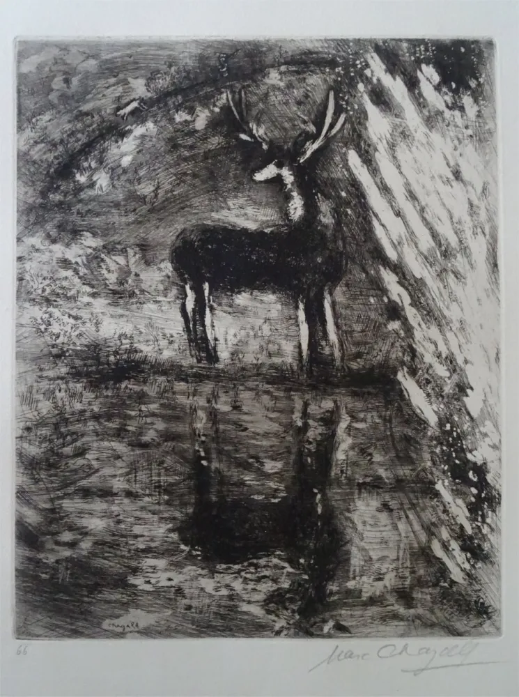 蚀刻版画 Chagall - Le Cerf se voyant dans l'Eau