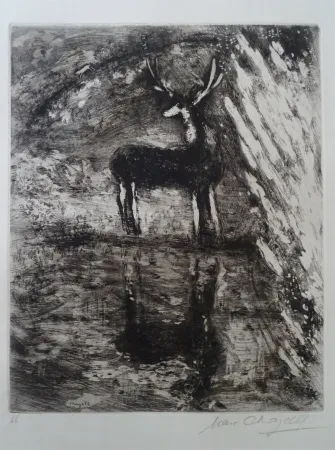 蚀刻版画 Chagall - Le Cerf se voyant dans l'Eau