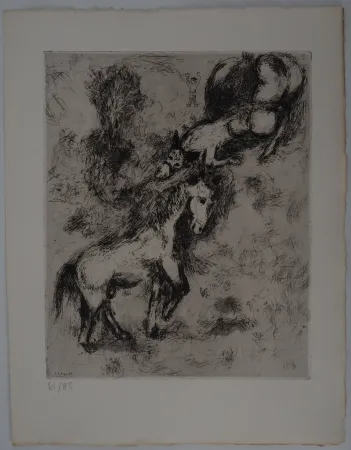 版画 Chagall - Le cheval et l'âne