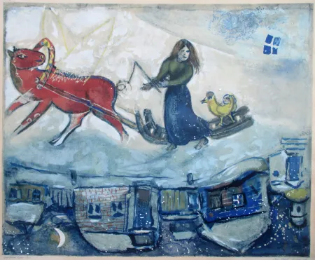 拼贴版画 Chagall - Le Cheval Rouge