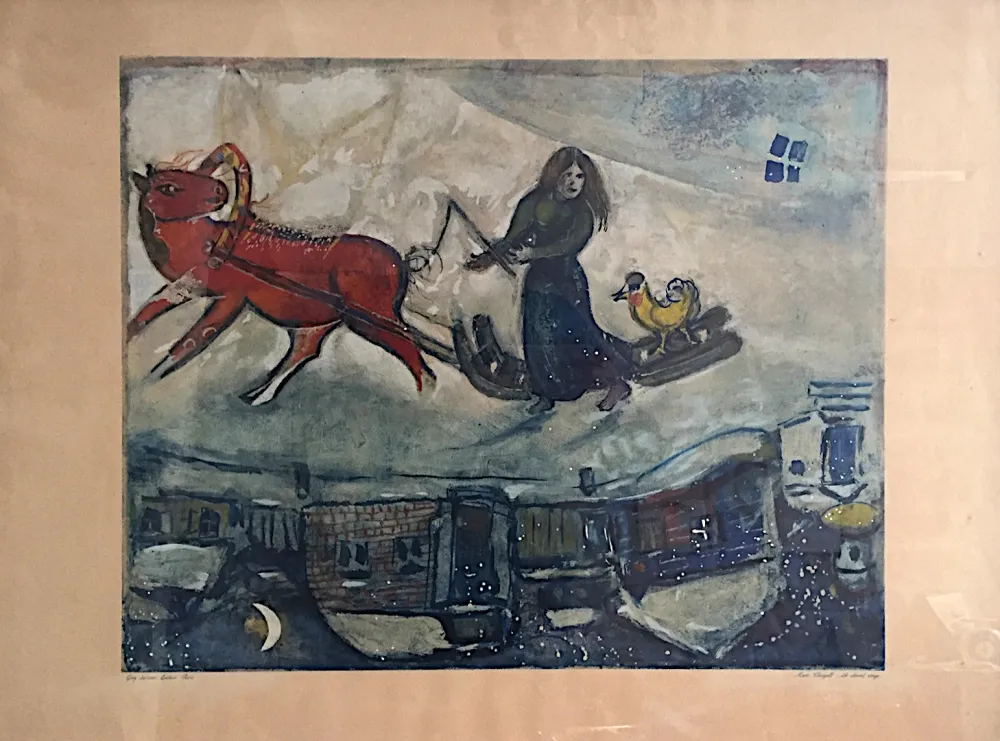 石版画 Chagall - Le cheval rouge