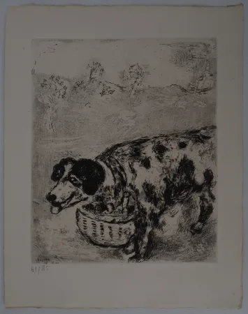 版画 Chagall - Le chien au panier (Le chien qui porte à son cou le dîner de son maître)