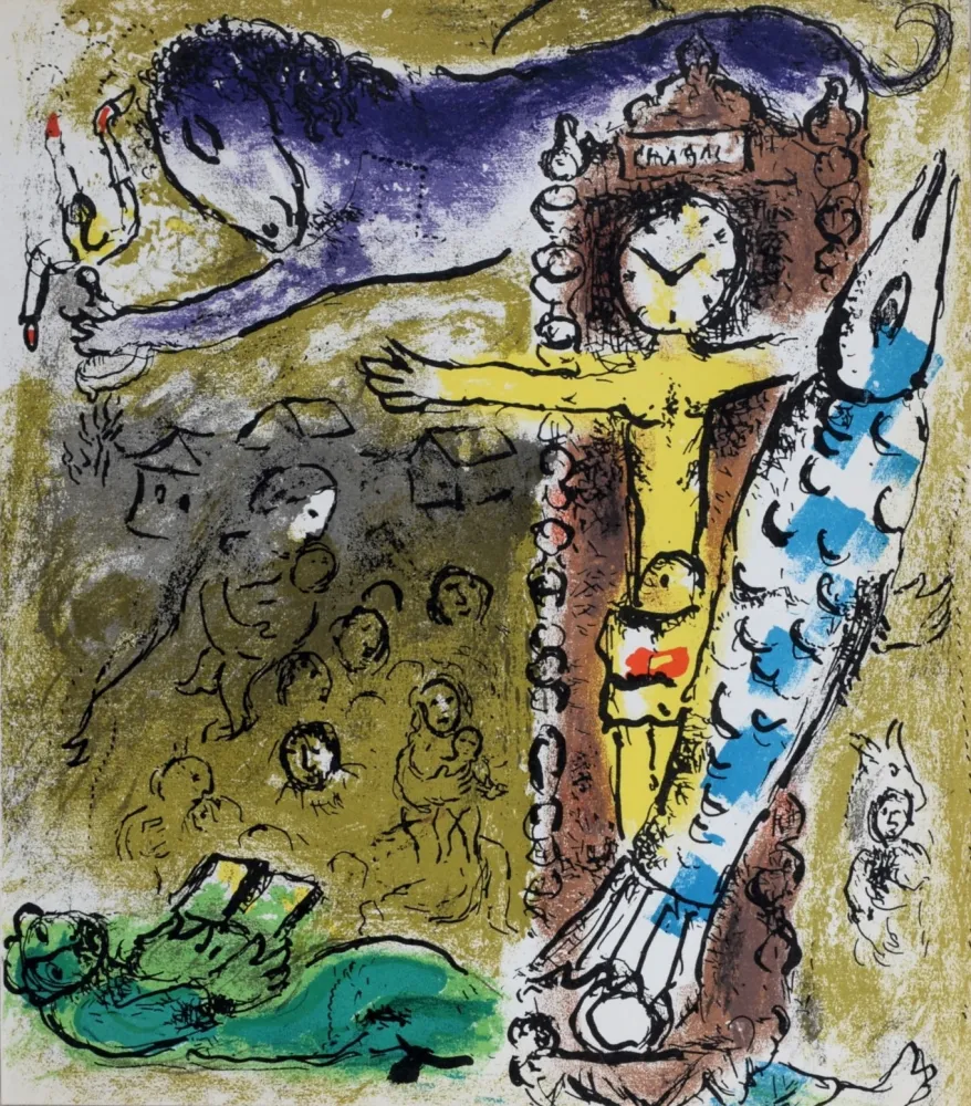 石版画 Chagall - Le Christ à l'horloge