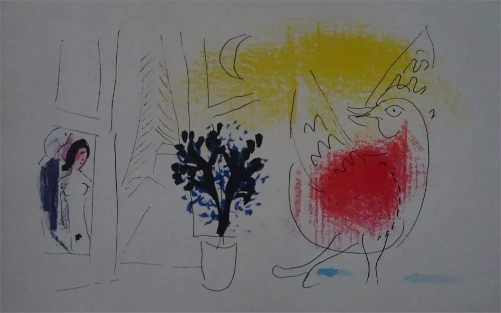 石版画 Chagall - Le Coq rouge