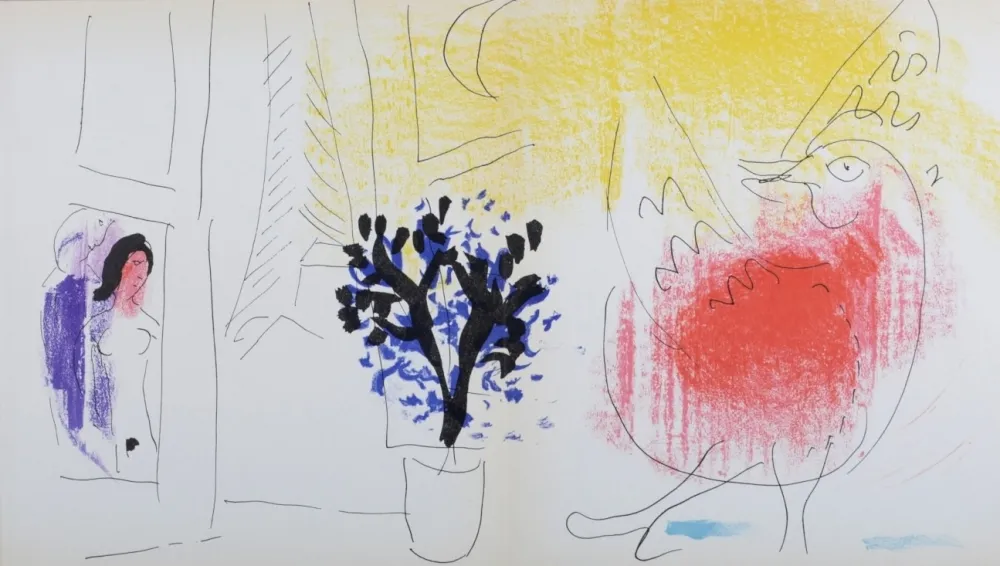 石版画 Chagall - Le Coq Rouge