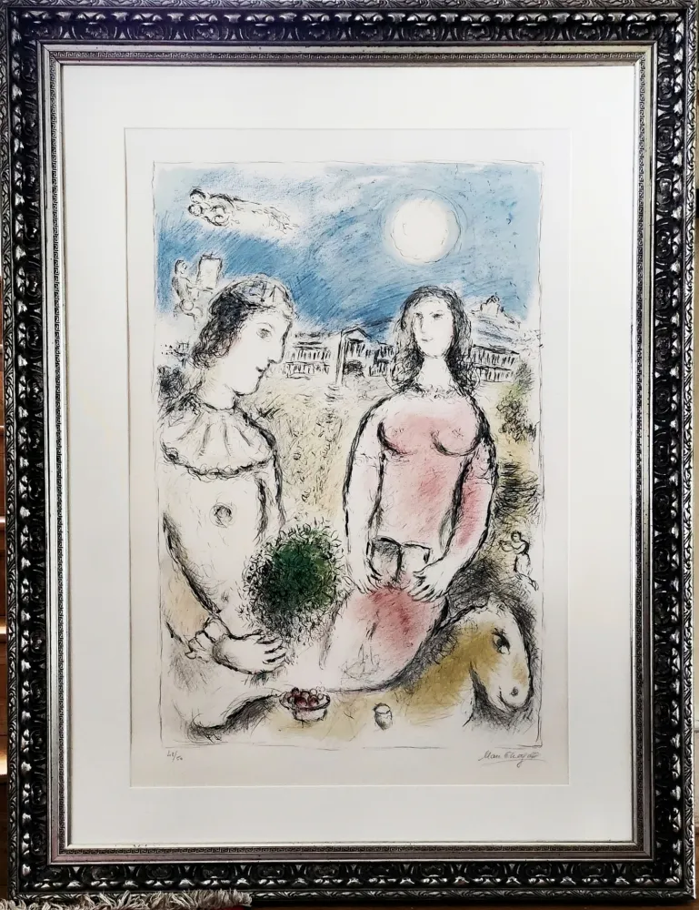 石版画 Chagall - Le couple au Crépuscule 