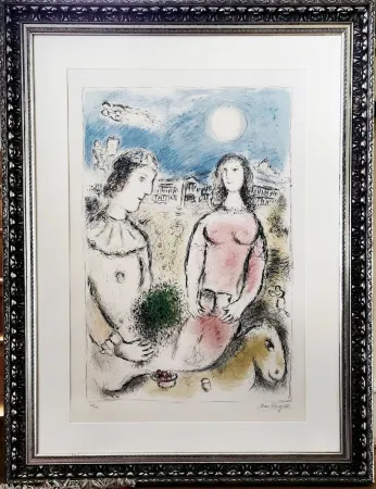 石版画 Chagall - Le couple au Crépuscule 