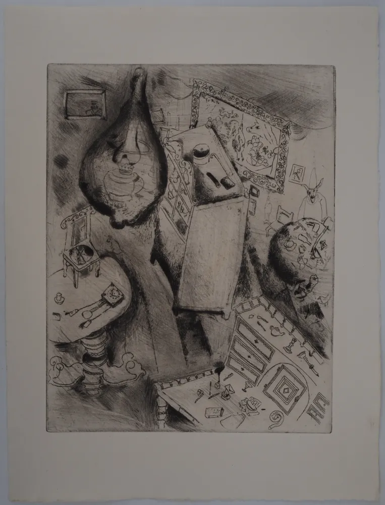 版画 Chagall - Le désordre (La chambre de Pliouchkine)