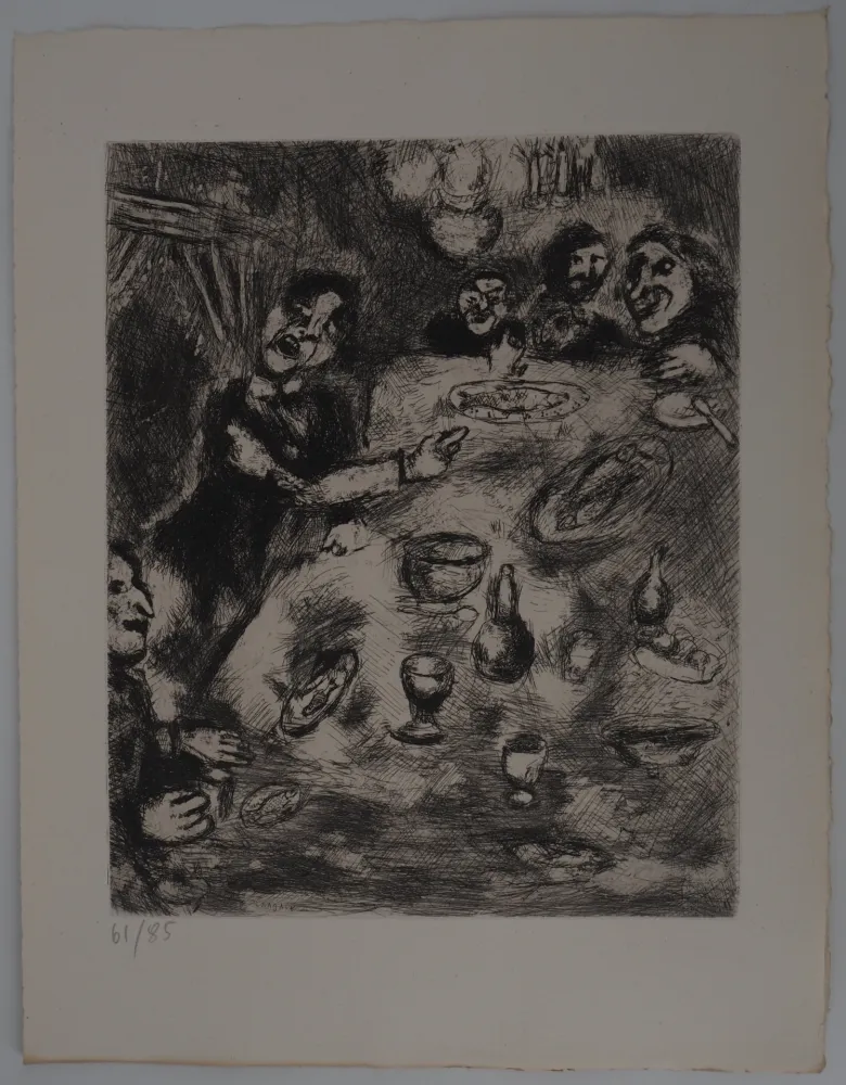 版画 Chagall - Le dîner (Le rieur et les poissons)
