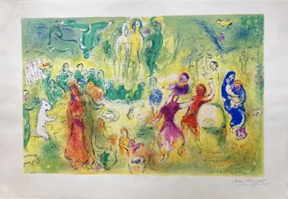 石版画 Chagall - LE FESTIN NUPTIAL ((Wedding Feast). Épreuve signée (Daphnis & Chloé - 1961)
