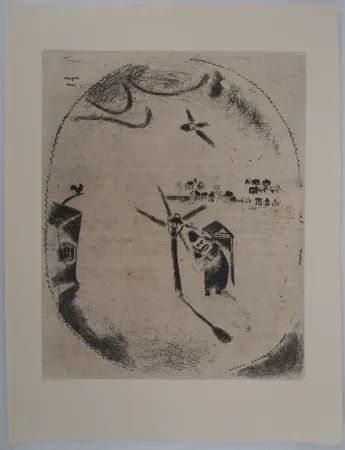 版画 Chagall - Le gardien de la lumière (Le garde au réverbère)