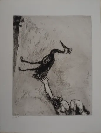 版画 Chagall - Le héron (Les grenouilles qui demandent un roi)