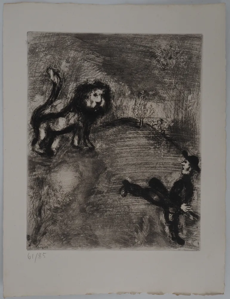 版画 Chagall - Le lion et le chasseur