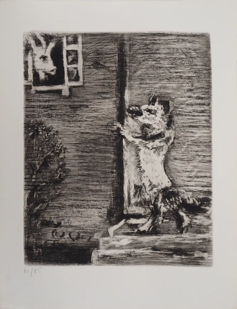 版画 Chagall - Le Loup, la Chèvre et le Chevreau