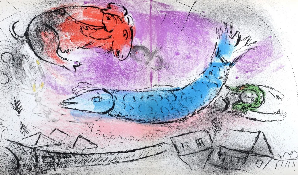 石版画 Chagall - Le Poisson Bleu