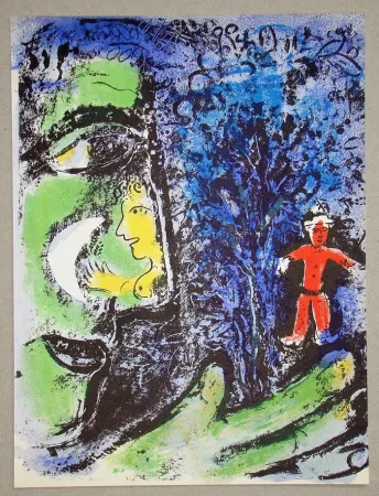 石版画 Chagall - Le Profil Et L'Enfant Rouge 