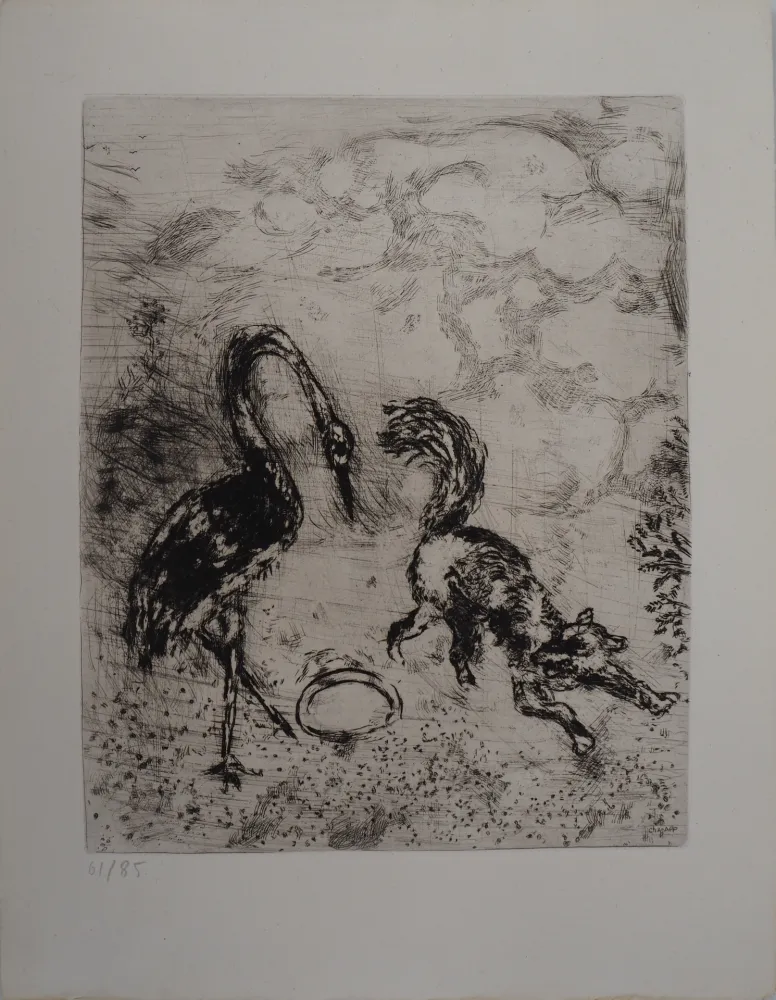 版画 Chagall - Le renard et la cigogne
