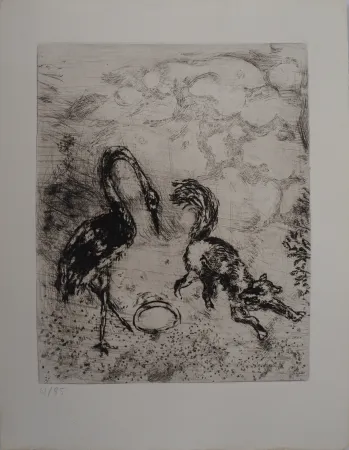 版画 Chagall - Le renard et la cigogne