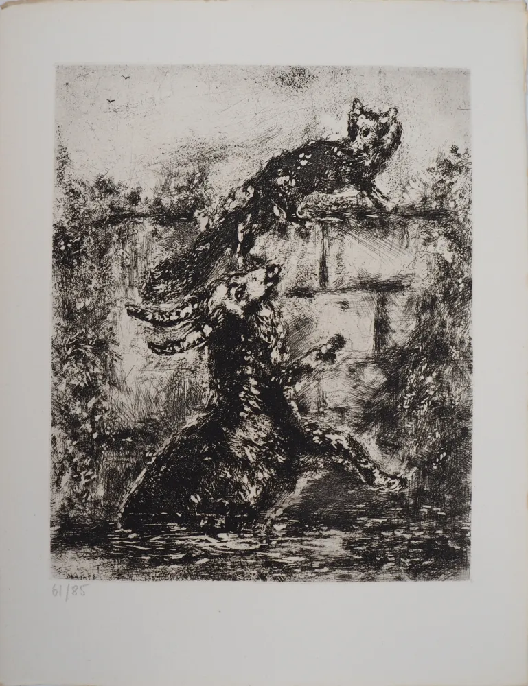 版画 Chagall - Le renard et le bouc