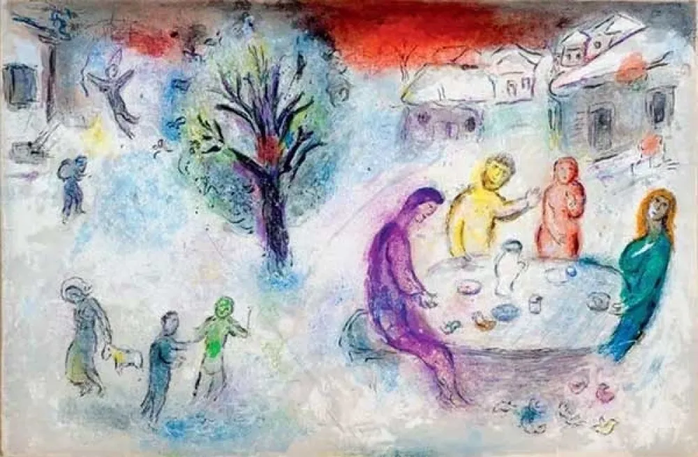 石版画 Chagall - Le repas chez Dryas