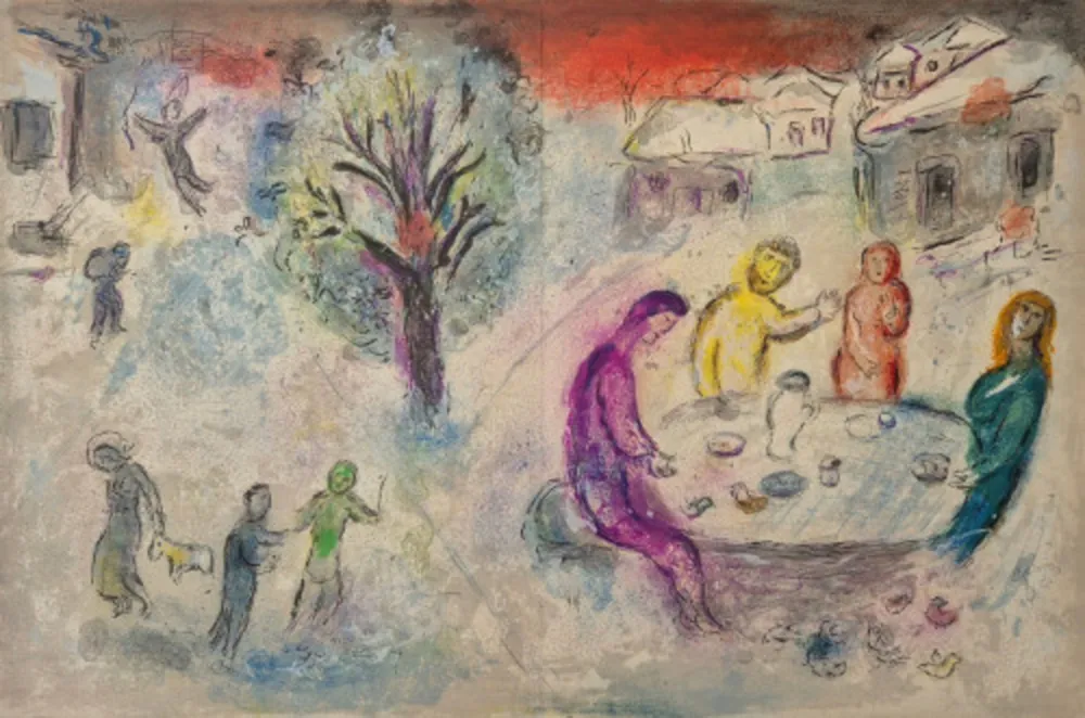 石版画 Chagall - Le repas chez Dryas, from Daphnis et Chloé