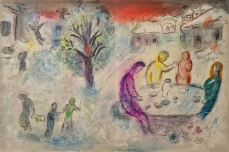 石版画 Chagall - Le repas chez Dryas, from Daphnis et Chloé
