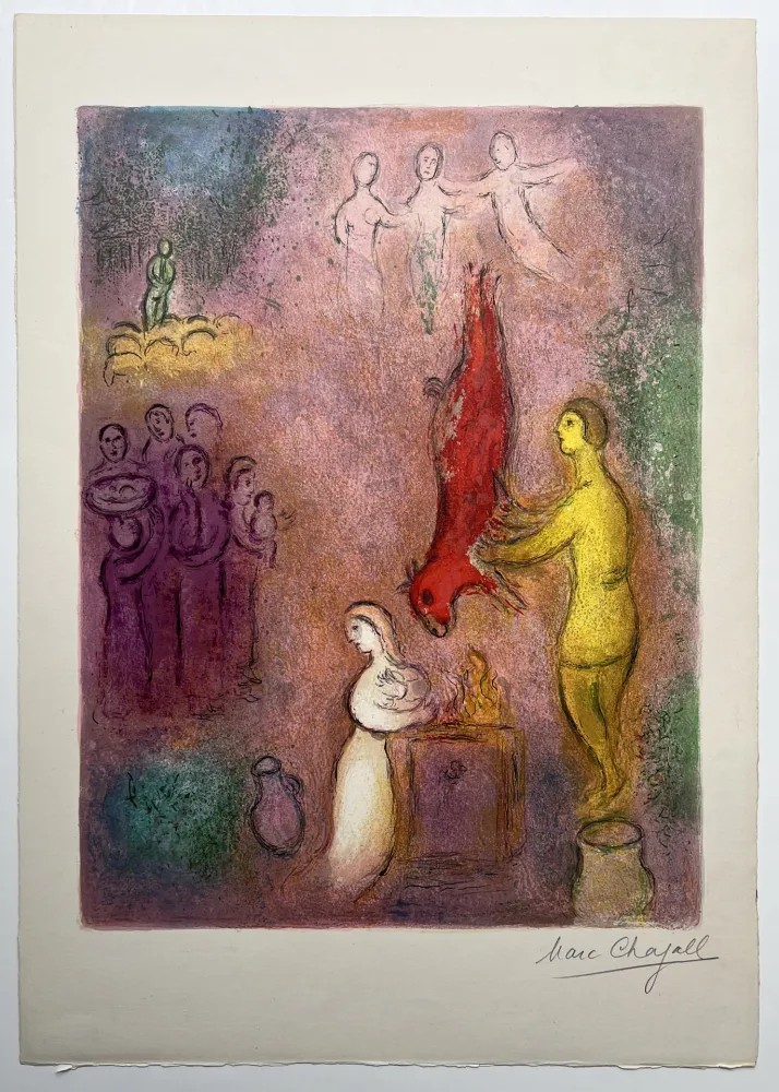 石版画 Chagall - LE SACRIFICE AUX NYMPHES. Lithographie originale signée (Daphnis & Chloé, 1961)