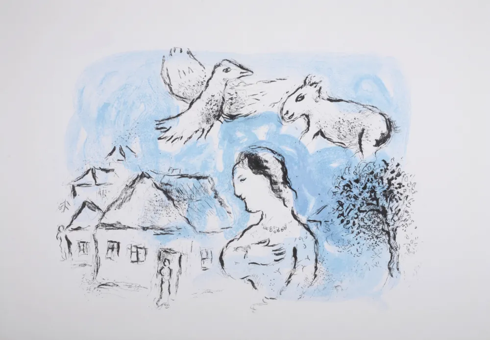 石版画 Chagall - Le Village, 1977