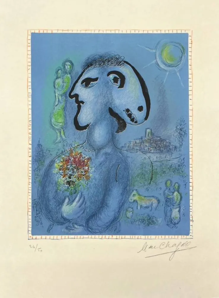 石版画 Chagall - Le village bleu