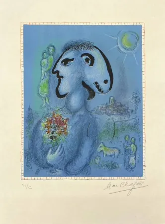 石版画 Chagall - Le village bleu
