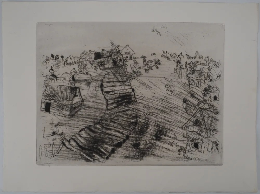 版画 Chagall - Le village de Pliouchkine