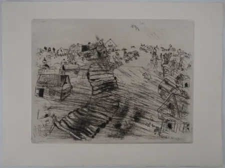 版画 Chagall - Le village de Pliouchkine