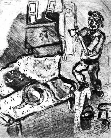 蚀刻版画 Chagall - Le Villageois et le serpent