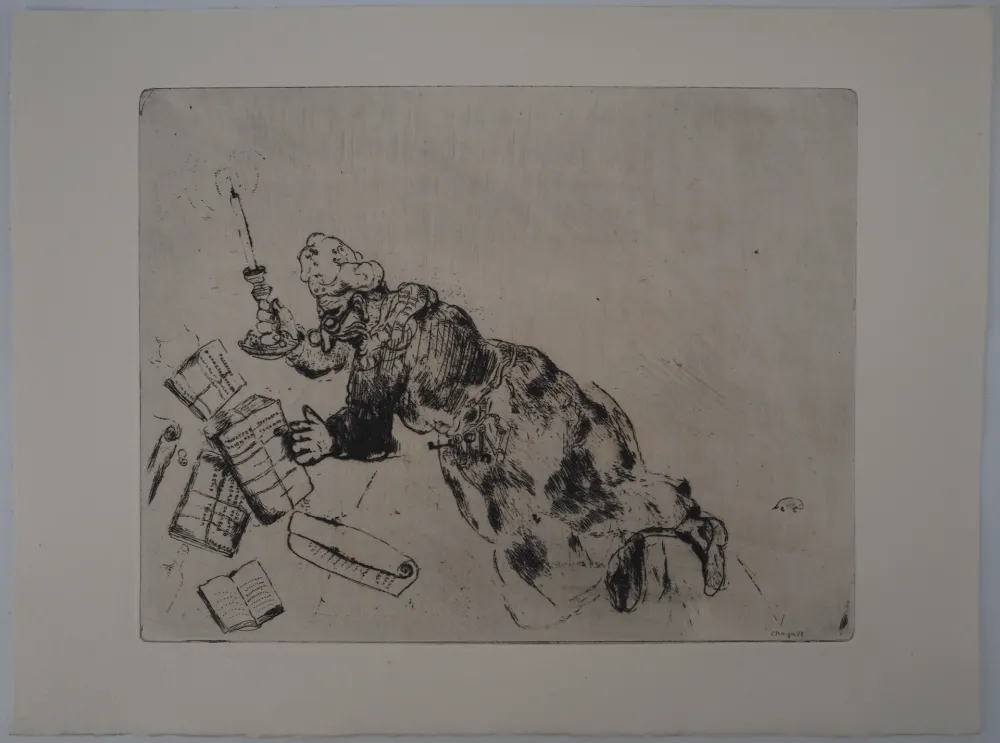版画 Chagall - Lecture à la chandelle (Pliouchkine à la recherche de ses papiers)