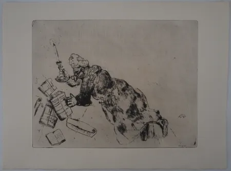 版画 Chagall - Lecture à la chandelle (Pliouchkine à la recherche de ses papiers)