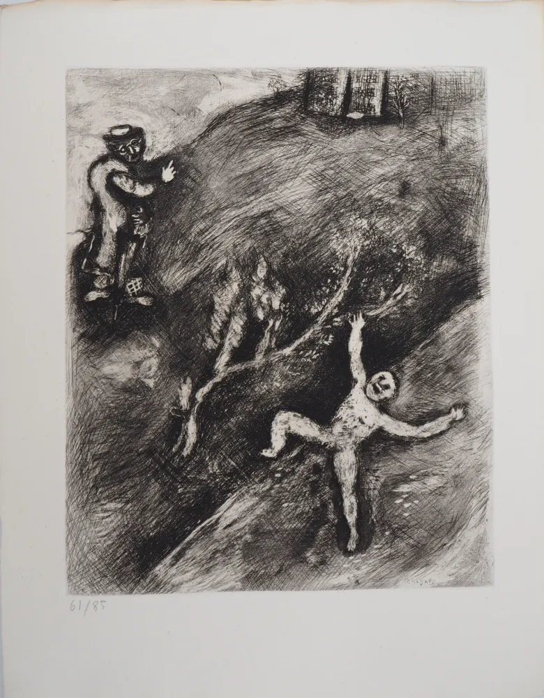 版画 Chagall - L'enfant et le maitre d'école