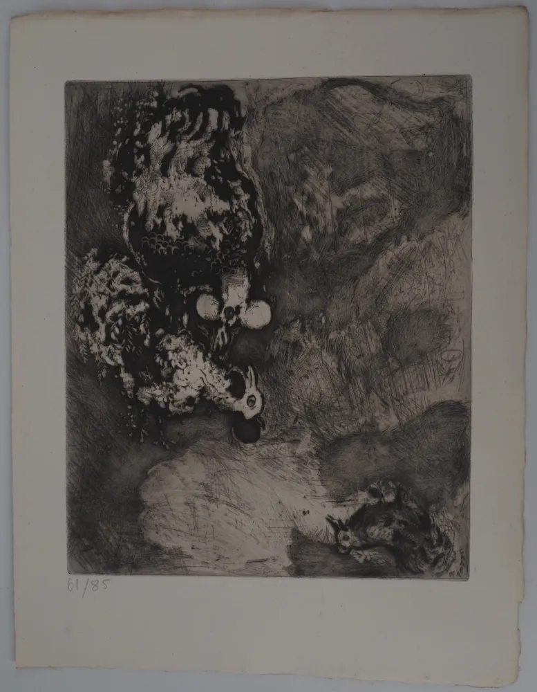 版画 Chagall - Les deux coqs