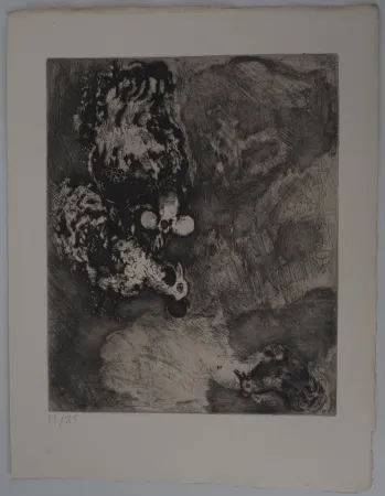 版画 Chagall - Les deux coqs