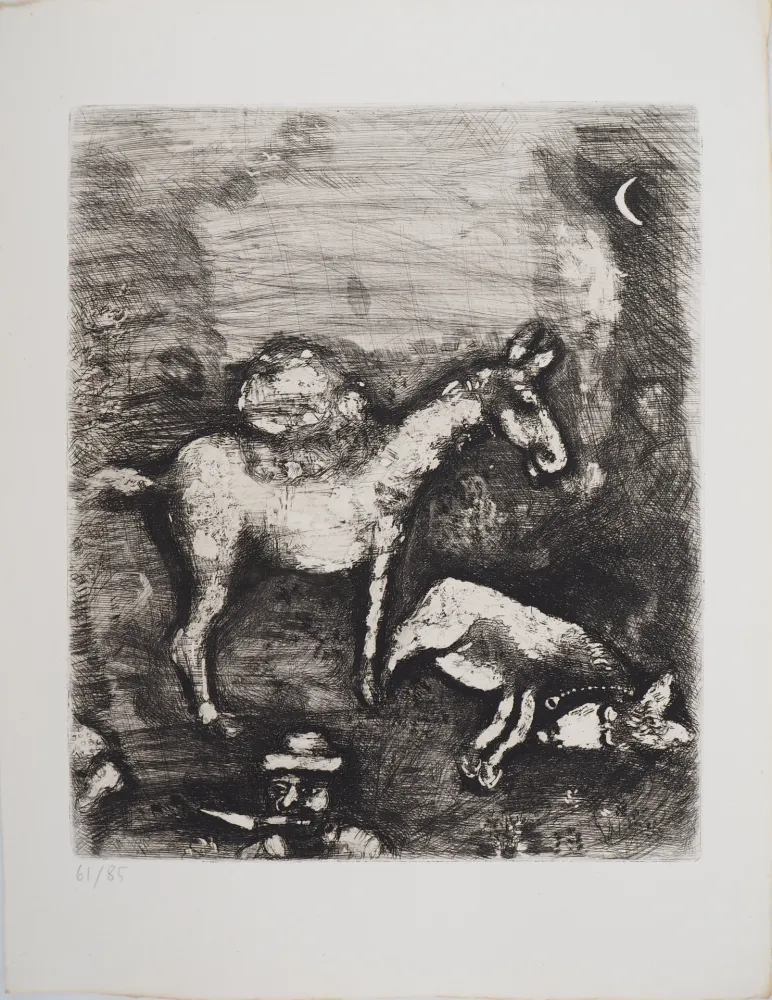 版画 Chagall - Les deux mulets