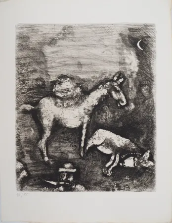 版画 Chagall - Les deux mulets