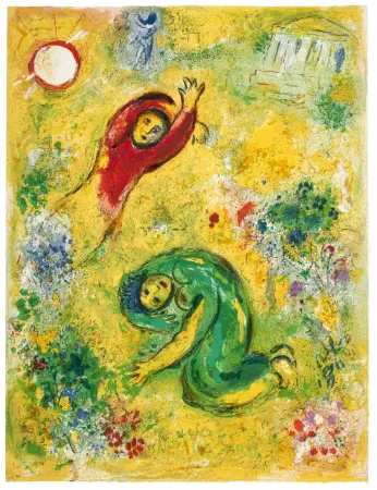 石版画 Chagall - LES FLEURS SACCAGÉES (de la Suite Daphnis & Chloé - 1961) 