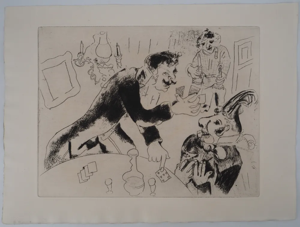 版画 Chagall - Les joueurs de cartes (Les cartes à jouer)