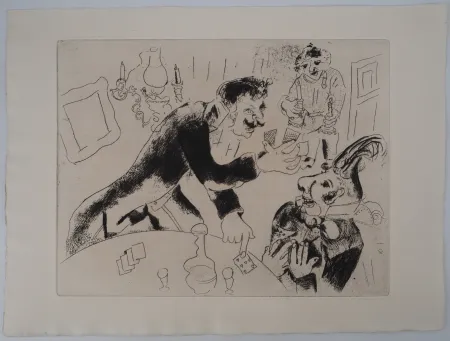 版画 Chagall - Les joueurs de cartes (Les cartes à jouer)