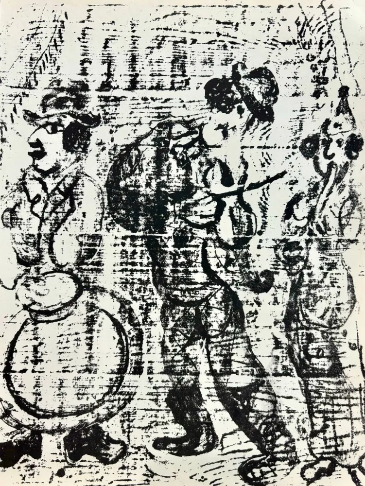 石版画 Chagall - Les musiciens vagabonds 