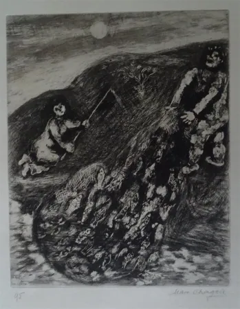 蚀刻版画 Chagall - Les possions et le Berger qui joue de la Flute