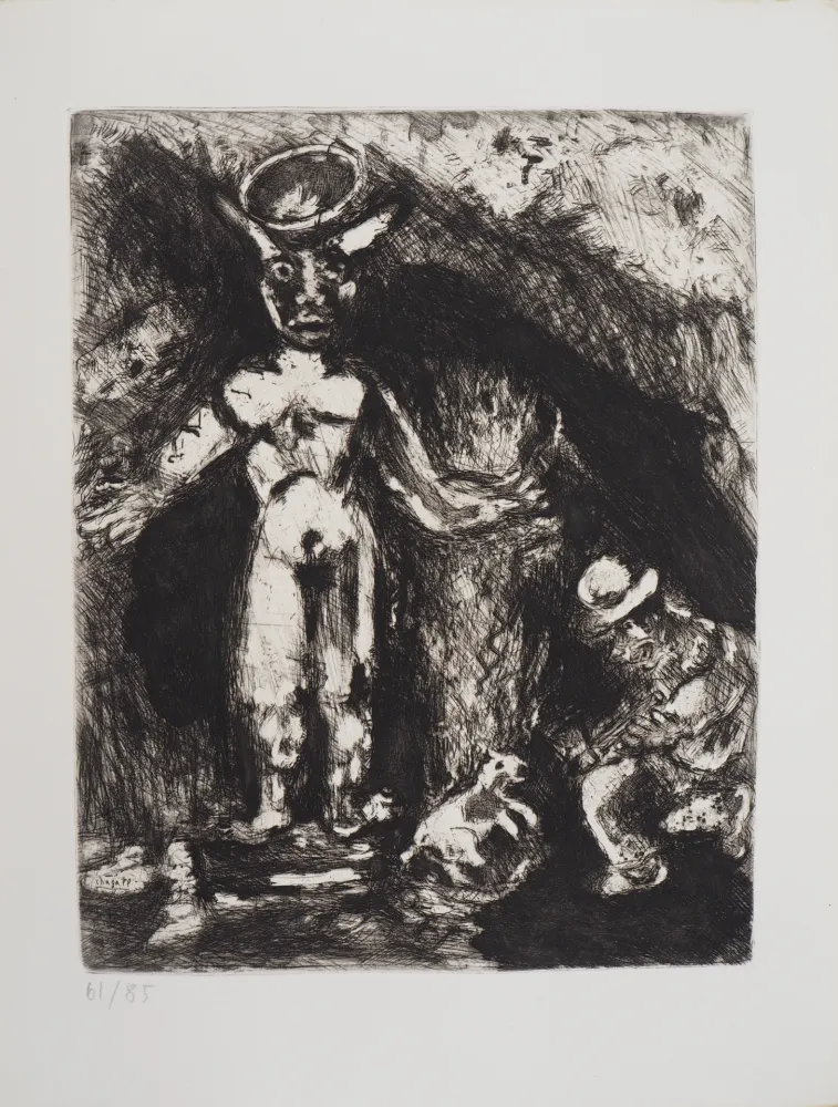 版画 Chagall - L'homme et la statue (L'homme et l'idole de bois)